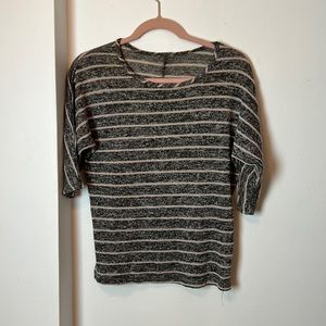 Grey heather & beige mid sleeve top